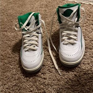Kids White and Green High-Top Sneakers